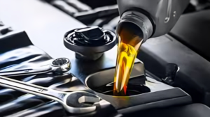 Changing engine oil with high-quality right car parts